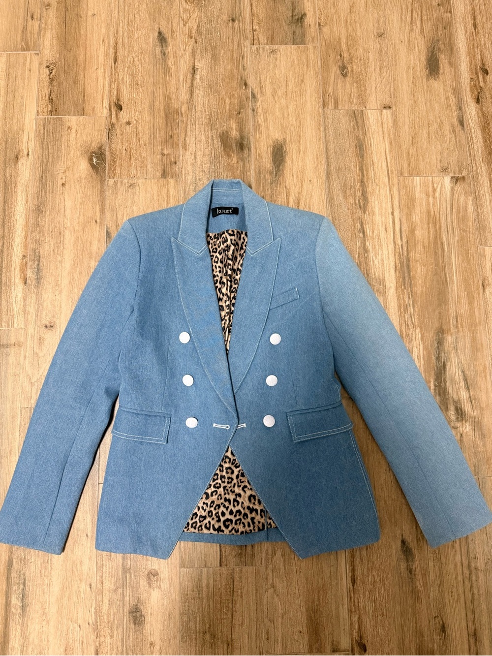 Kourt Light Blue Denim Size Small Double-Breasted Blazer Jacket